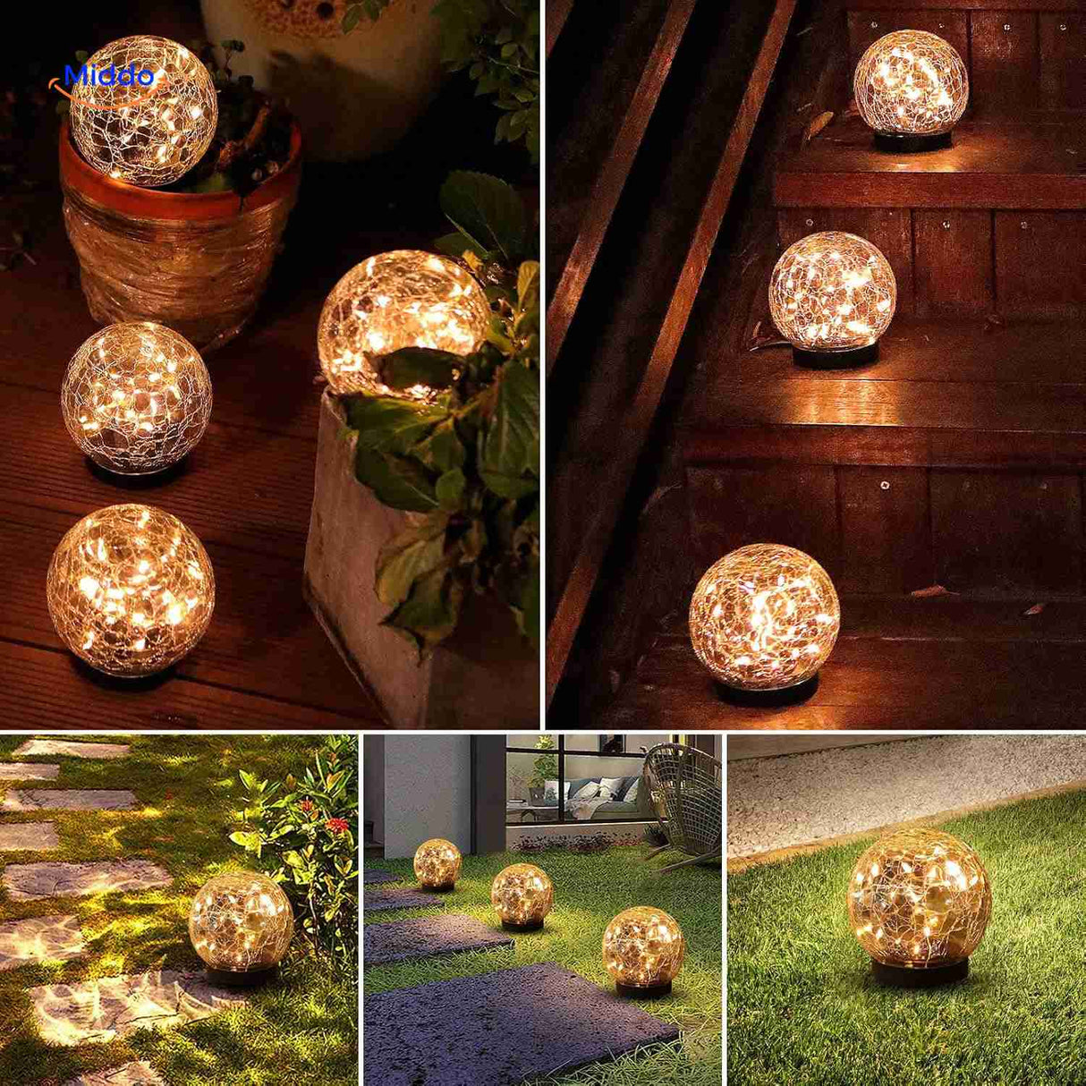 lampe solaire led d'ambiance le long d'un chemin de jardin et d'un escalier