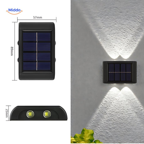 applique solaire murale double tête en lumière blanche froide, coloris disponible pour extérieur