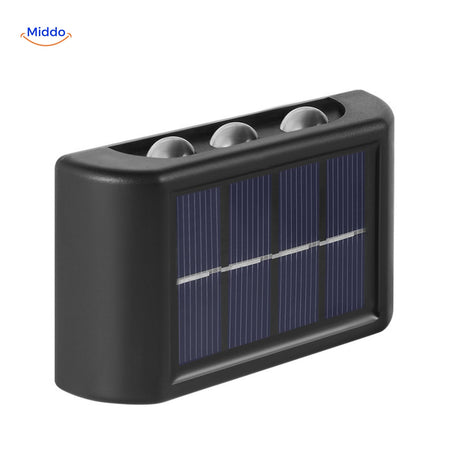 applique murale solaire led double tête étanche, vue produit sur fond neutre