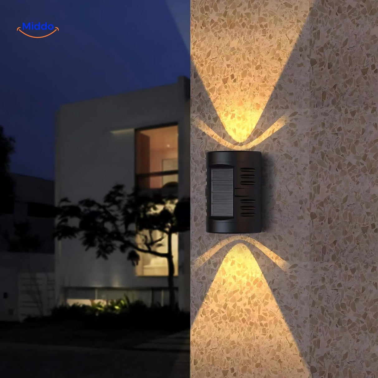 lampe solaire murale pour sécurité extérieure, double tête orientable et éclairage led puissant