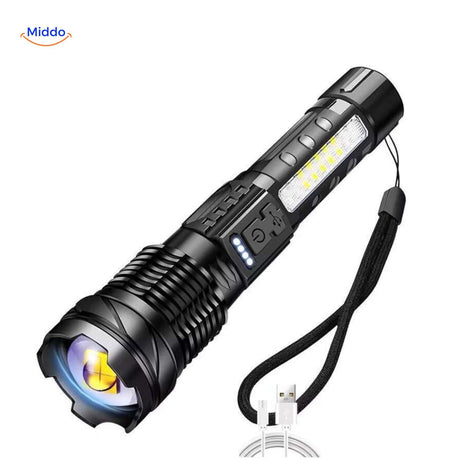 lampe torche led avec dragonne de poignet et port de recharge usb pratique