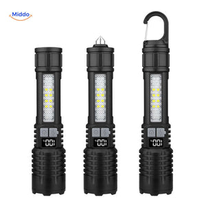 lampe torche led multifonction avec marteau brise-vitre d'urgence et crochet de suspension