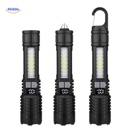 lampe torche led multifonction avec marteau brise-vitre d'urgence et crochet de suspension