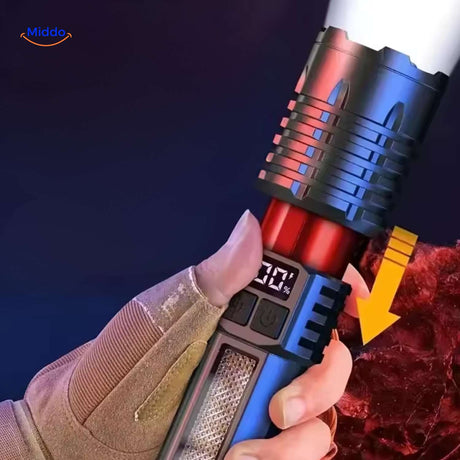 lampe torche led rechargeable avec tête réglable et indicateur de niveau de batterie