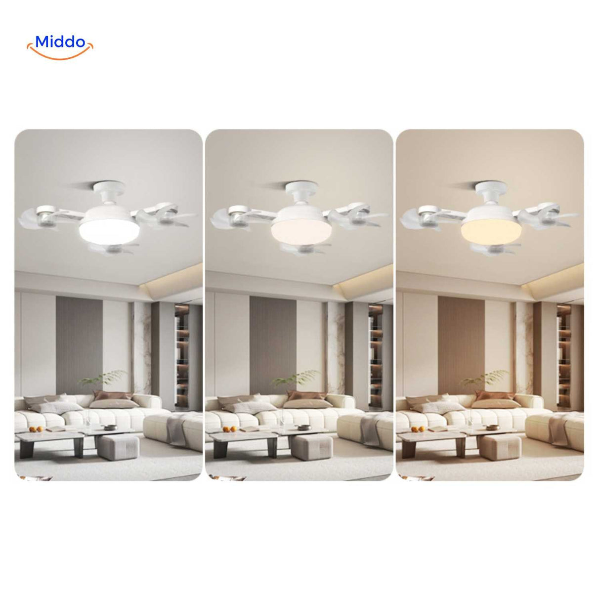 lampe ventilateur de salon avec éclairage LED réglable en trois températures de couleur