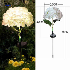 lanterne solaire hortensia blanche avec dimensions indiquées hauteur 70 cm