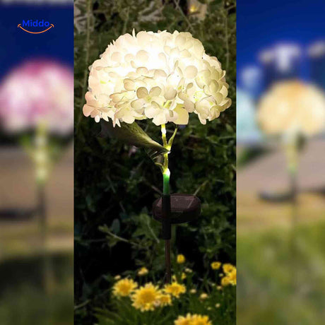 lanterne solaire hortensia blanche lumière décorative pour allée et jardin