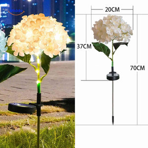 lanterne solaire hortensia jaune avec dimensions indiquées hauteur 70 cm