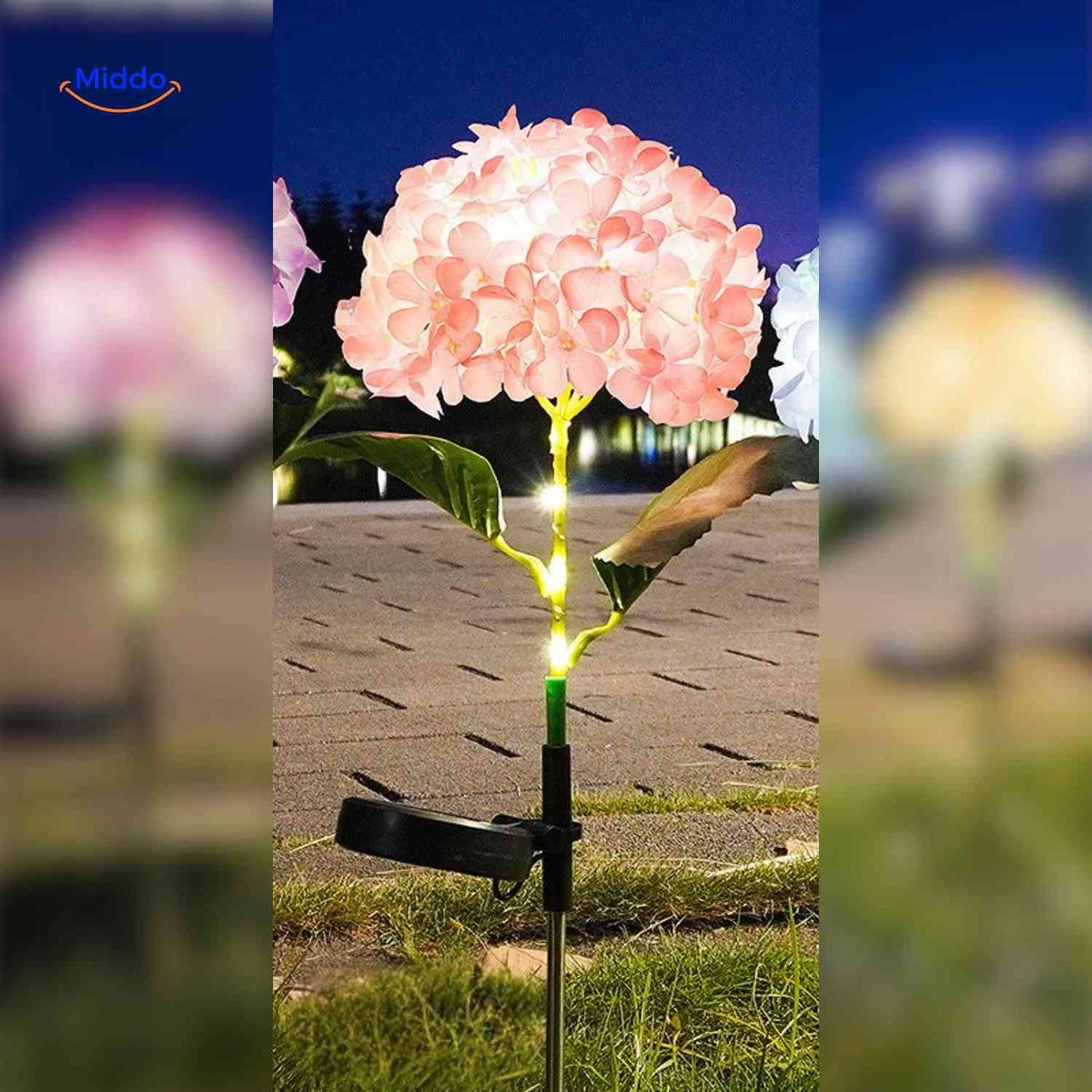 lanterne solaire florale hortensia pêche avec éclairage led pour jardin extérieur