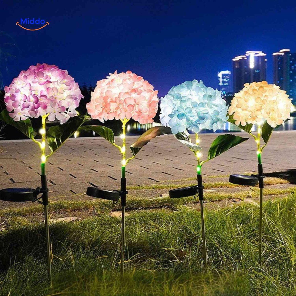 lanterne solaire hortensia rose éclairage décoratif pour jardin et allée extérieure