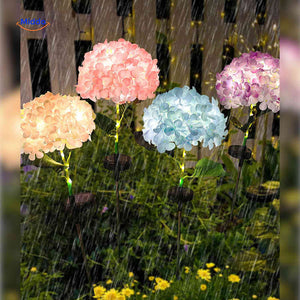 set de 3 lanternes solaires hortensia fleuries pour décoration de jardin et terrasse