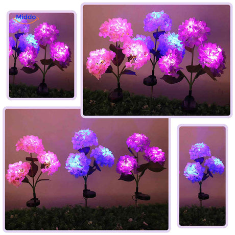 set de lanternes solaires hortensia led pour ambiance lumineuse de jardin et terrasse