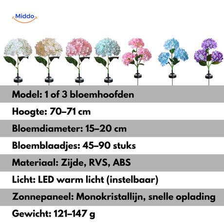 lanterne solaire hortensia présentée dans tous les coloris disponibles pour le jardin