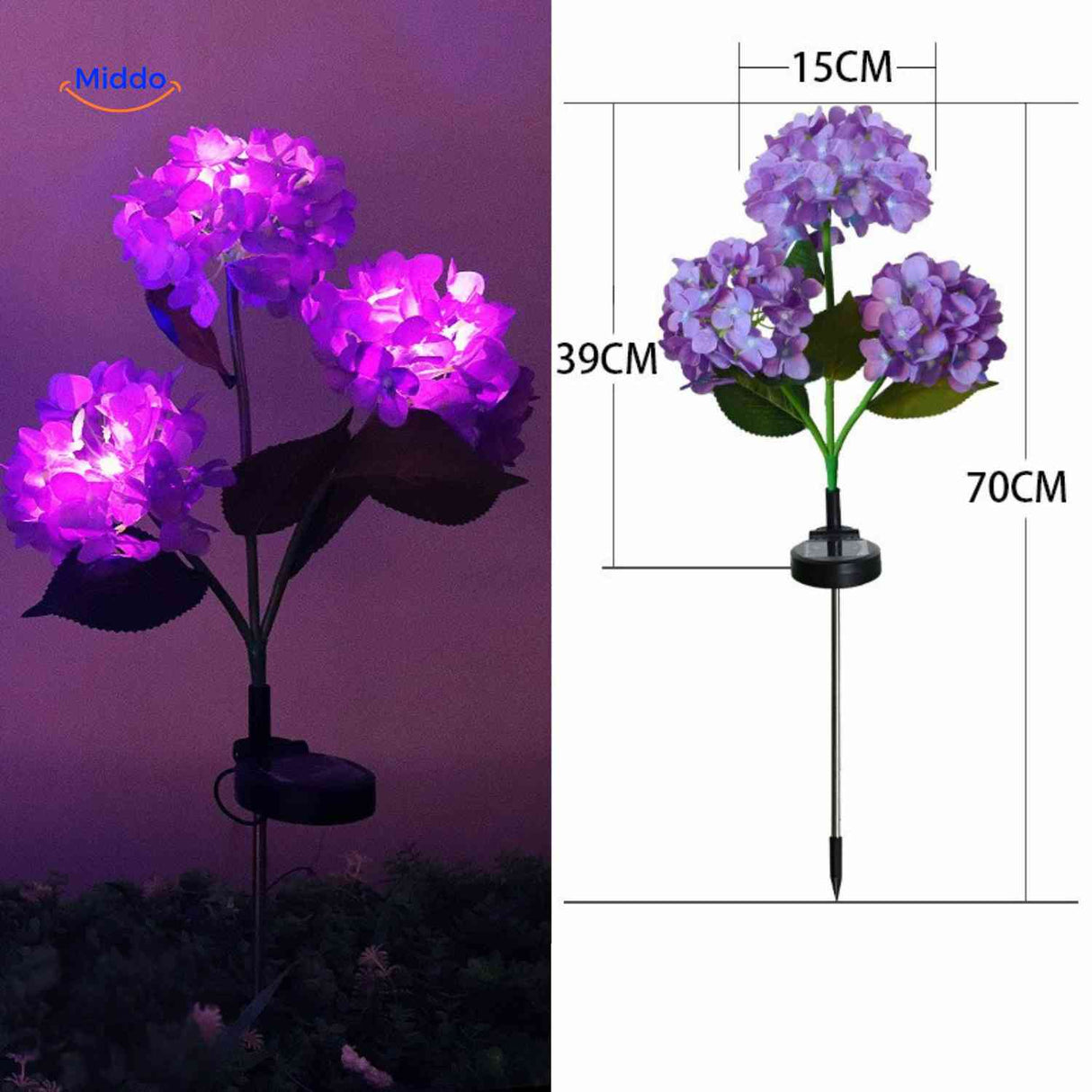 lanterne solaire hortensia violet trois fleurs éclairage led pour jardin décoratif
