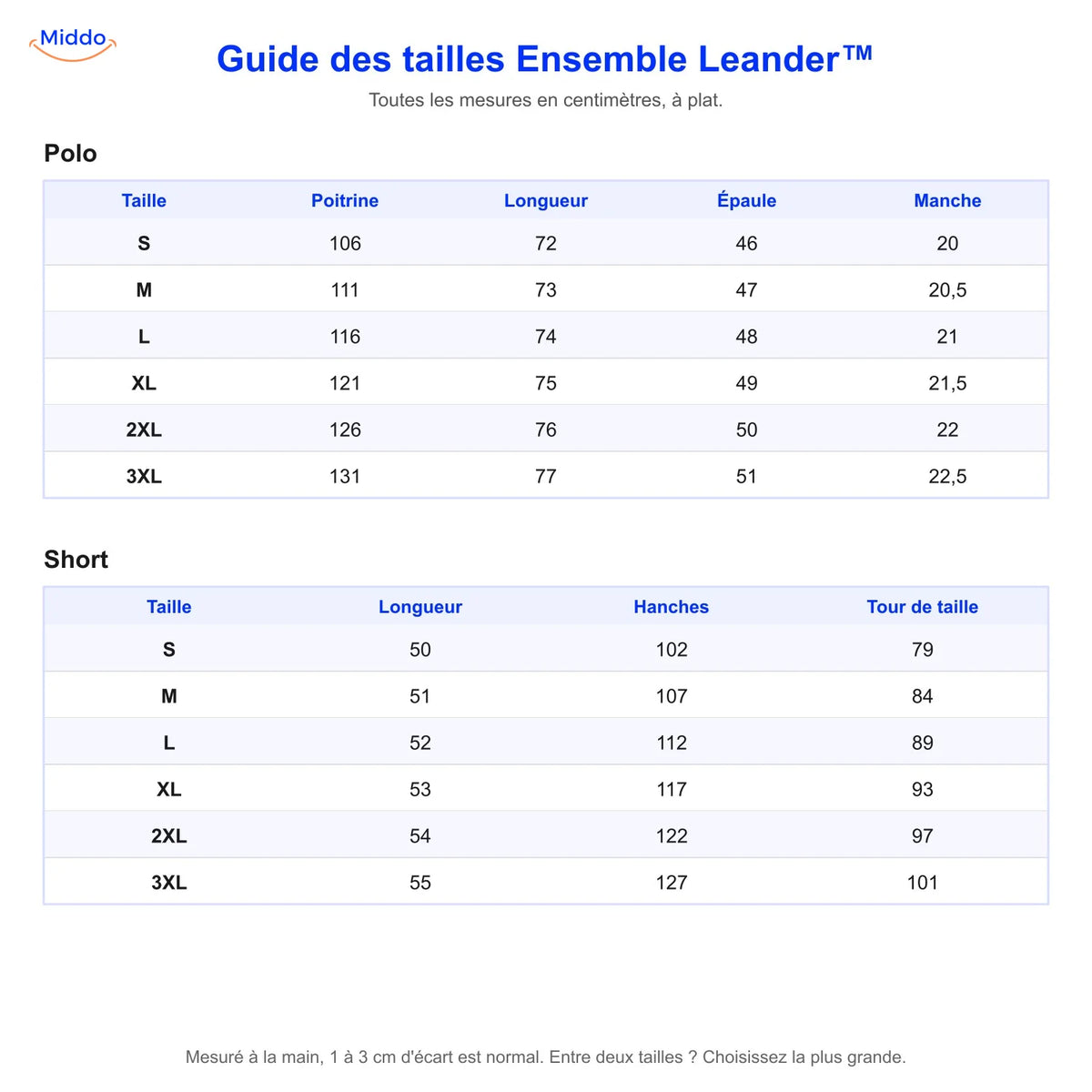Guide des tailles ensemble Leander