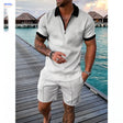 Ensemble été Leander homme polo et short blanc avec bords noirs