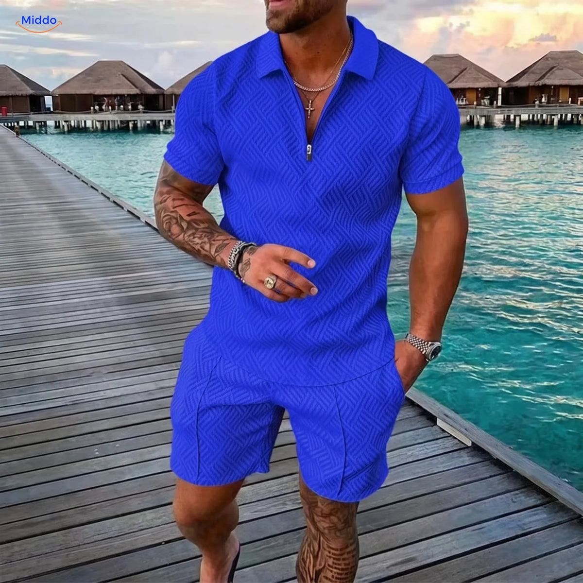 Ensemble été Leander homme polo et short bleu