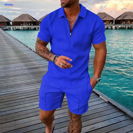 Ensemble été Leander homme polo et short bleu
