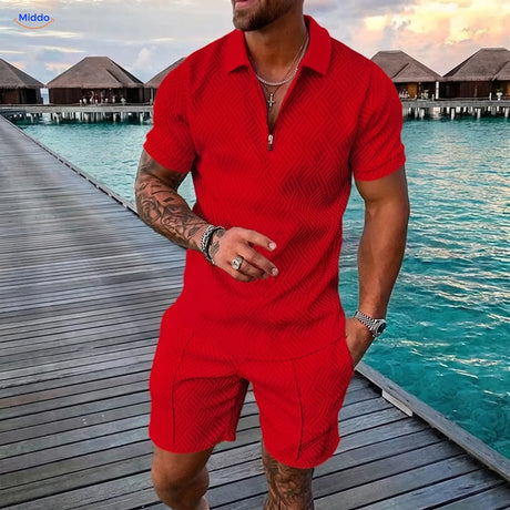 Ensemble été Leander homme polo et short rouge
