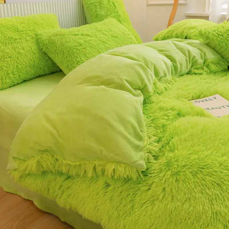Parure de lit Teddy Fluffy en polaire, Vert citron