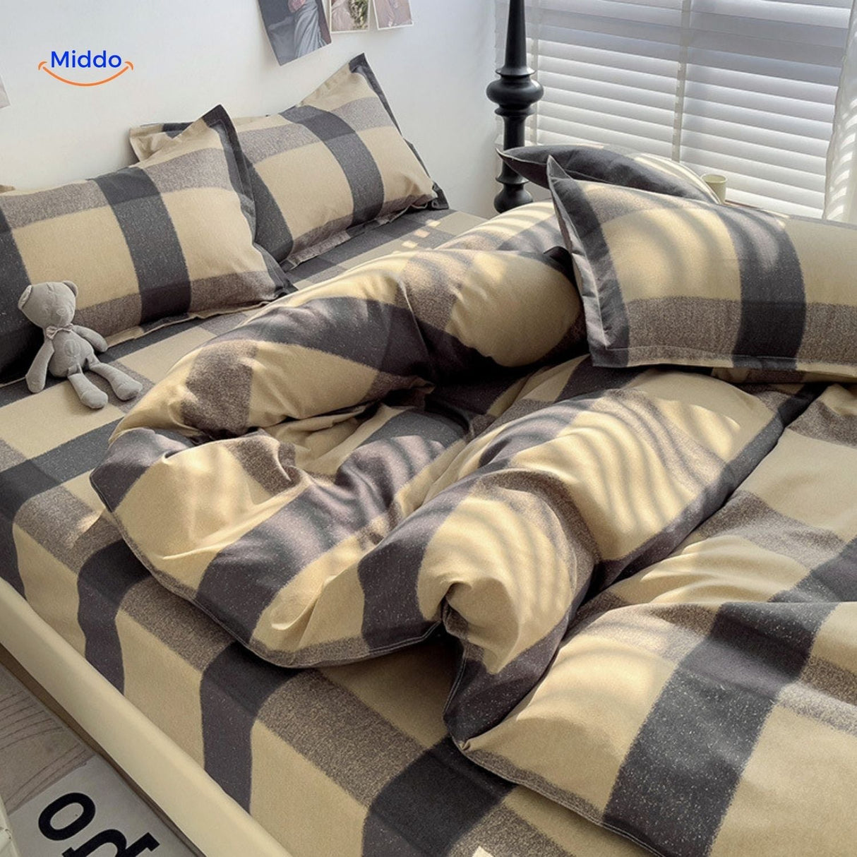 linge de lit bébé set 4 pièces motif grands carreaux, idéal pour chambre bébé cosy