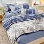 linge de lit bébé set 4 pièces motif fleurs bleu et blanc, toucher doux et agréable