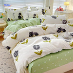 linge de lit bébé set 4 pièces motif fleurs vertes, tissu confortable pour nourrisson