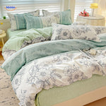 linge de lit bébé set 4 pièces motif floral vert et blanc, coton doux pour maman et bébé