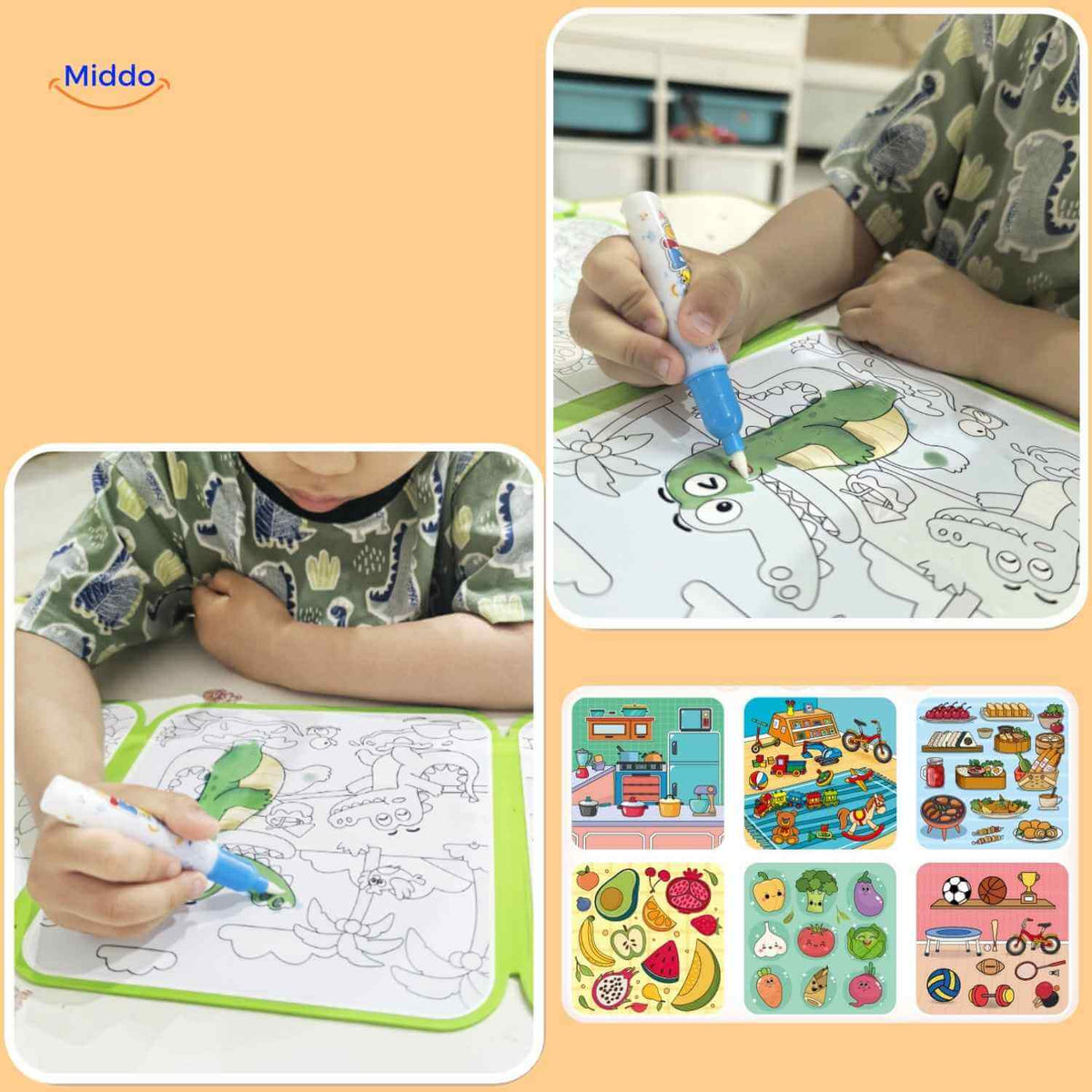 livre de coloriage a l'eau magique pour enfants avec illustrations d'animaux qui apparaissent en couleur