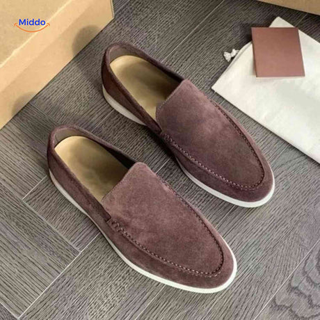 loafers slip-on en suède brun foncé, chaussure homme raffinée et confortable
