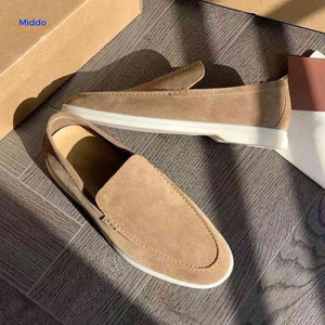 loafers slip-on en suède couleur sable avec semelle de confort, style casual