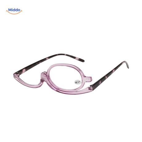 lunettes maquillage grossissantes mauve clair avec branches sombres contrastées
