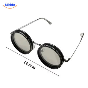 lunettes de soleil noires avec verres transparents, filtre réglable en position ouverte