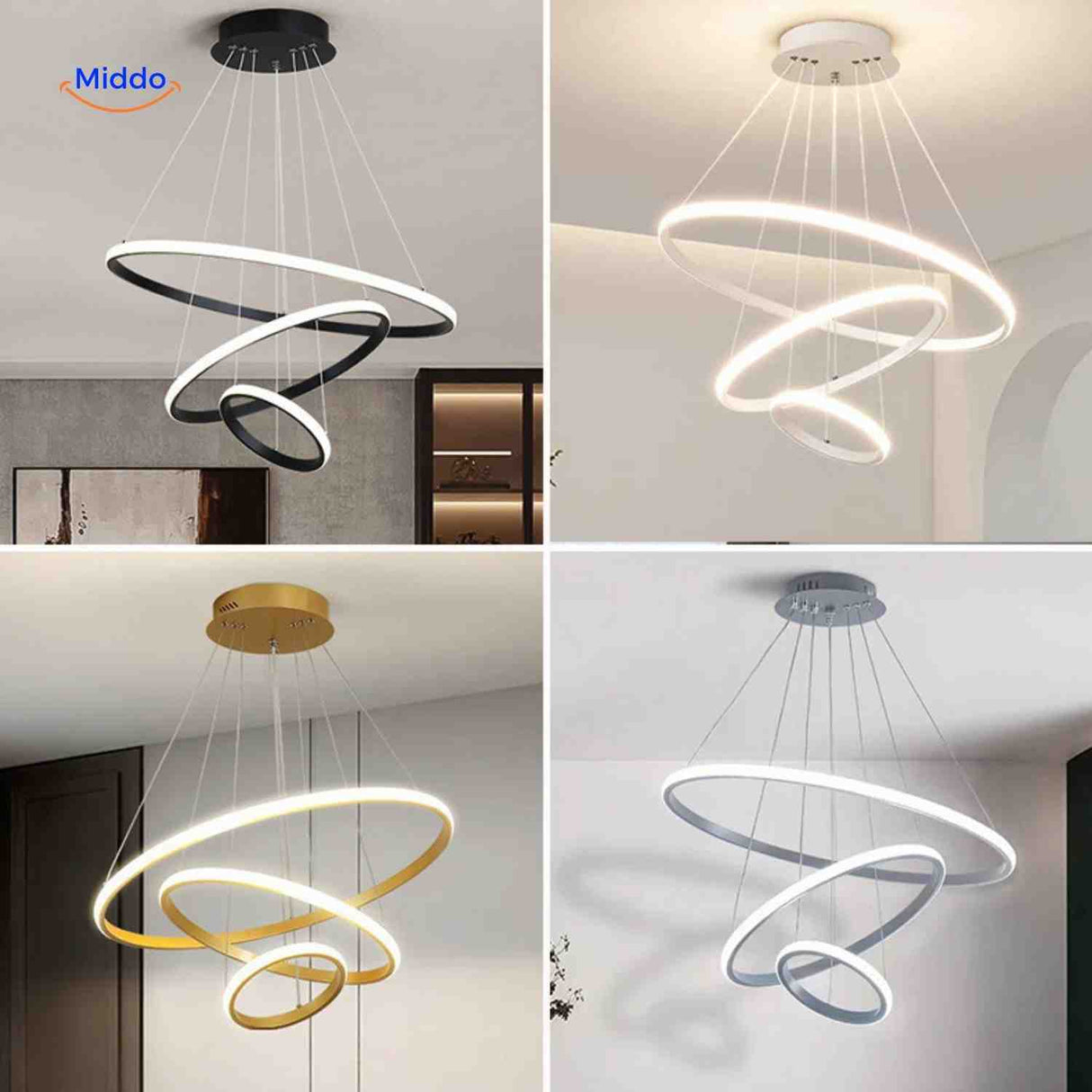lustre anneau led disponible en noir, blanc, doré et argenté — aperçu des coloris