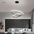 lustre anneau led noir deux anneaux suspendu dans un salon moderne