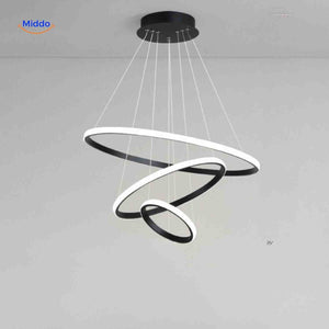 lustre anneau led noir à trois anneaux, design épuré et contemporain