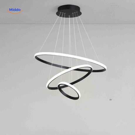 lustre anneau led noir à trois anneaux, design épuré et contemporain