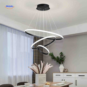 lustre anneau led noir à trois anneaux, style moderne et épuré