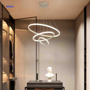 lustre anneau led en situation dans un salon, éclairage d'ambiance anneau