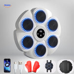 machine de boxe smart blanche avec gants et éclairage led bleus, prête à l'emploi