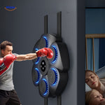 machine de boxe smart noire avec gants de boxe et leds bleus pour enfants et adultes