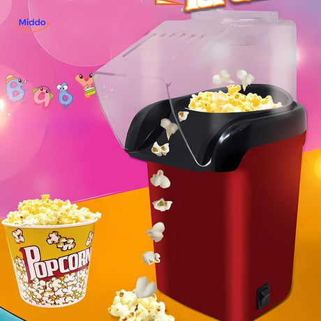 machine à popcorn mini en fonctionnement avec bol de popcorn fraîchement préparé