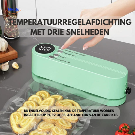 reglage de temperature en trois vitesses sur la machine sous vide rechargeable pour s adapter a chaque aliment