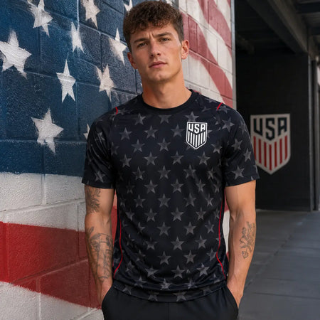 maillot supporter coupe du monde 2026 États-Unis coloris noir avec étoiles, vue de face