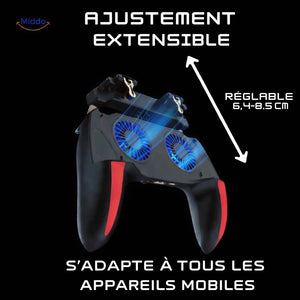 gros plan sur la manette mobile gameflex h10 avec ventilateur de refroidissement et batterie rechargeable