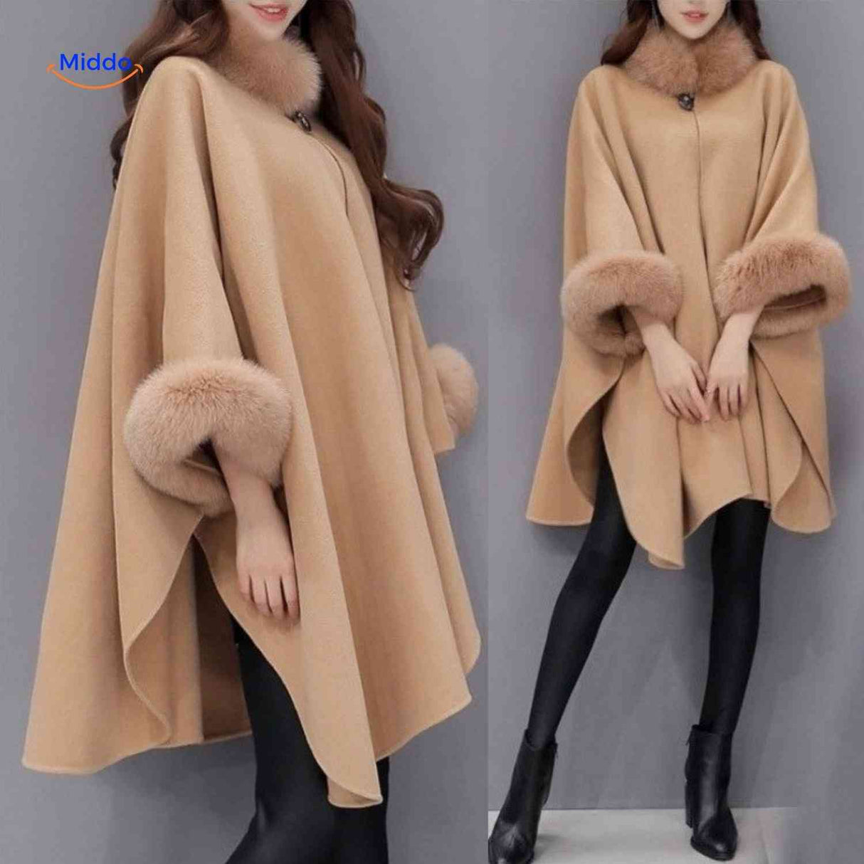 manteau d'hiver élégant avec grand col en fausse fourrure, silhouette enveloppante