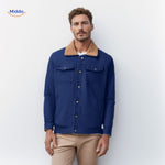 manteau homme hiver WinterFlex coloris bleu marine avec col marron, style casual