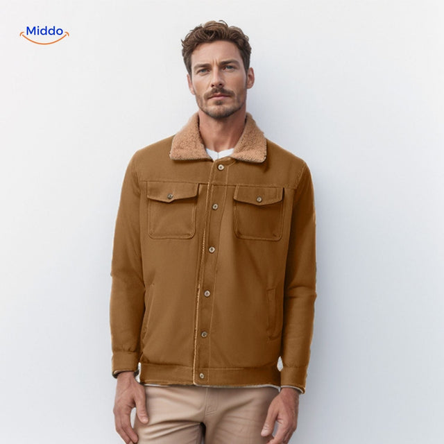 manteau homme hiver WinterFlex coloris camel avec col marron, coupe décontractée