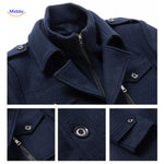 manteau en laine bleu marine, vue des finitions et détails de coupe