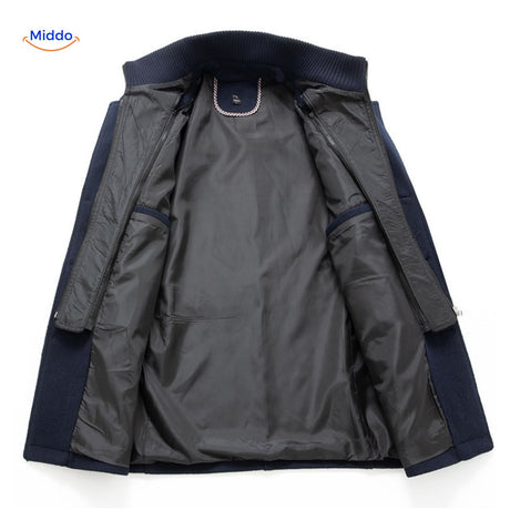 manteau en laine bleu marine, vue intérieure de la doublure